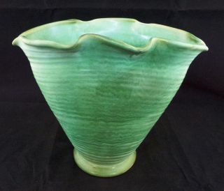 Vintage Early Weller Pottery Hand Made Fan Vase,  7 - 3/4 " High,  8 - 34 " Wide