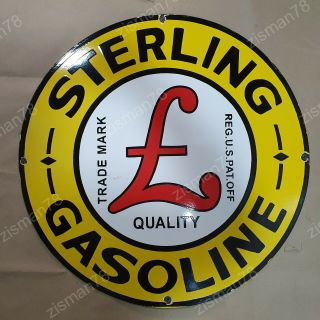 Sterling Gasoline Vintage Porcelain Sign 30 Inches Round