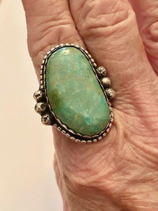 Huge Vintage Old Pawn Navajo Green Turquoise Sterling Silver Ring Size 11