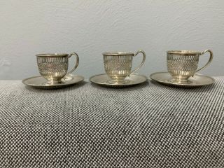 Vtg Antique Frank Whiting Sterling Silver Set Of 3 Demitasse Cups & Saucers