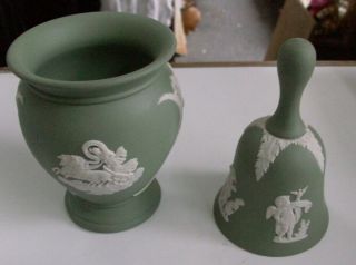 Green & White Wedgwood Jasperware Bell & Vase