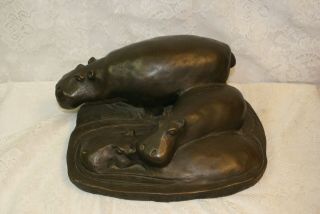 Vintage Austin Productions Hippopotamus Family Sculpture