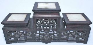 Antique 19 C Chinese Carved 3 Tier Hardwood Wooden Display Stand For 3 Items