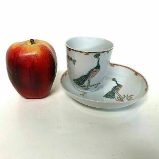 18th Century Chinese Export Porcelain Teacup & Saucer W/ Peacook Decoration