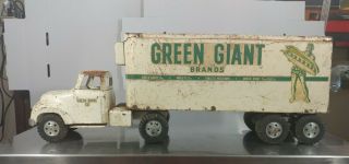 Vintage 1950 ' s Tonka Pressed Steel Green Giant Tractor Trailer Semi Truck & Box 2
