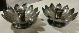 Reed Barton Silver Plated Lotus Candle Holder 3001 - Set Of 2