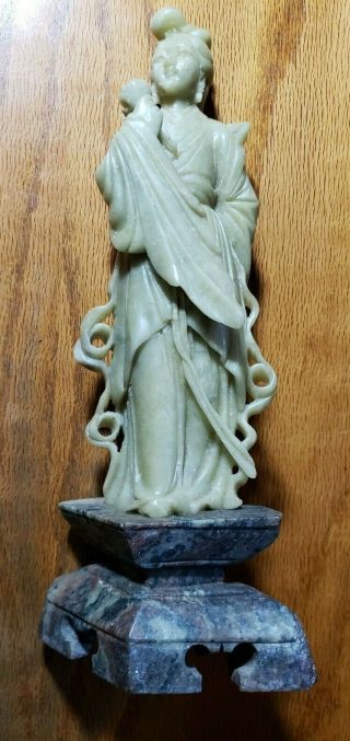 Vintage Gorgeous Chinese Carved Soapstone Statue Of Quan Yin Kwan - Yin 10 " Signed