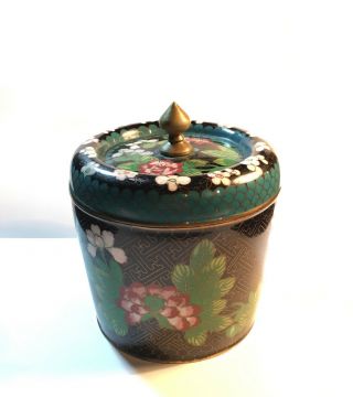 Antique Chinese Black Cloisonne Flower Enamel Vase Jar Box