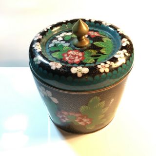 Antique Chinese Black Cloisonne Flower Enamel Vase Jar Box 2
