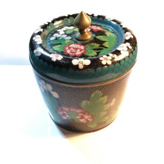 Antique Chinese Black Cloisonne Flower Enamel Vase Jar Box 3