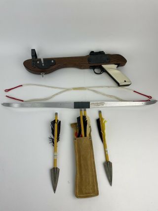 1960s Vintage Wham - O Powermaster Crossbow W/ Arrows - Hunting Fishing Wooden