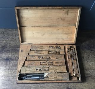 Vintage Sure Mike J.  Wadsworth Staff 8 Expanding Reamer Set Wood Box Made In Usa