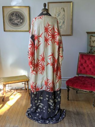 Vintage 1930s 40s Silk Kimono Robe Art Deco Print Antique Japanese Textile