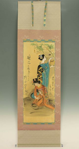 掛軸1967 Japanese Hanging Scroll : Takehisa Yumeji " Kimono Beauty " W/box @f691