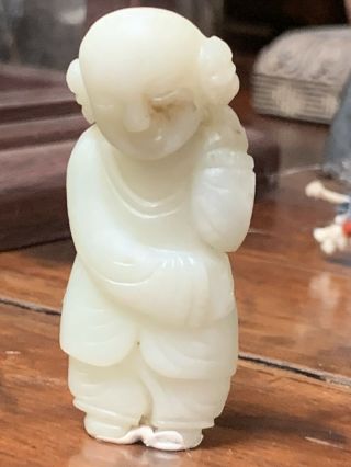 Old Chinese White Jade Carved Figurine Of A Girl