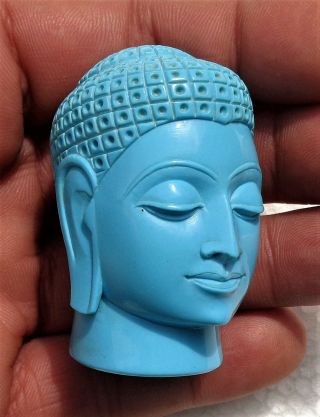 Cina (china) : Very Fine And Old Chinese Buddha Head Carved In Turquoise Paste