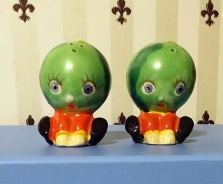 Vintage Anthropomorphic Watermelon Head People Salt Pepper Shaker Japan
