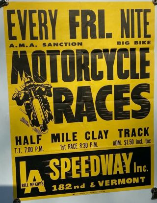 Vintage Harley Davidson La Speedway Racing Poster