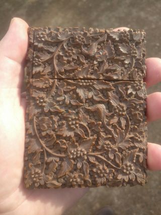 Chinese Cantonese Antique Carved Sandalwood Card Case