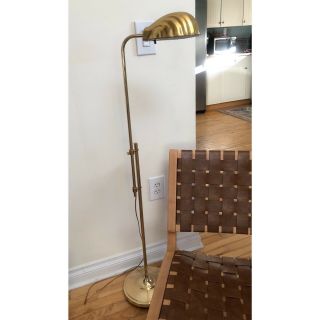Vintage Adjustable Alsy Brass Pharmacy Floor Lamp With Gold Clam Shell Shade Mcm