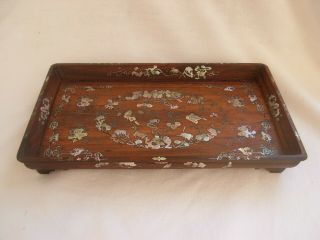 Antique Asian Wood Mother Of Pearl Marquetry Tray,  19th Century.