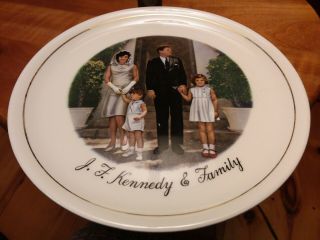 Vintage Jfk Family Photo John F.  Kennedy With Jackie & Caroline Plate Gold Trim