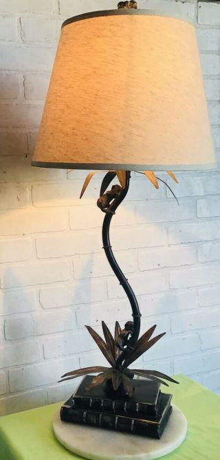 Vintage Mcm Monkey Lamp With Metal Florida Palm Trees W/reading Book Base 36”