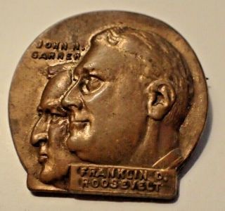1936 Franklin Roosevelt John Garner Brass Campaign Pin