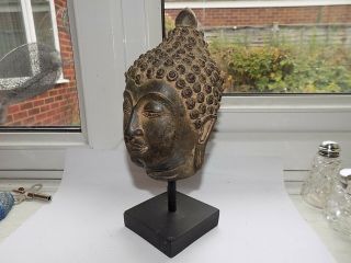 Large Antique Chinese / Tibetan Cast Bronze Buddha Head Fragment From A Statue