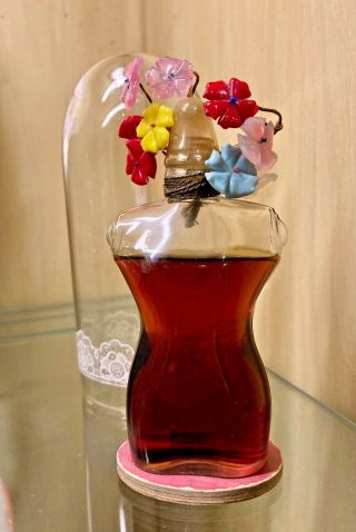Vintage Schiaparelli " Shocking " Perfume Bottle With Flowers & Dome (1936)