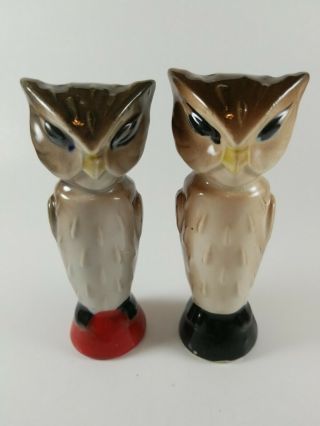 Vintage Tall Owl Salt And Pepper Shakers Japan