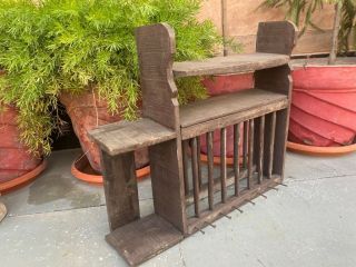 Antique Old Wooden Hand Carved Rare Kitchen Wall Hanging Rack Shelf Stand Rare
