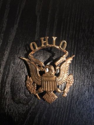 Vintage Military Rare Hat Badge - Ohio - Gold Tone Eagle With Shield