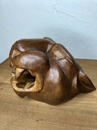 Vintage Northwest Coast Native American Wood Sculpture Piece Of Panther