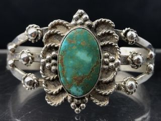 Vtg Navajo Old Pawn Turquoise Sterling Silver Cuff Bracelet
