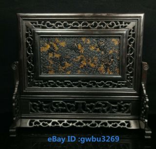 Vintage Fine Chinese Wood Hand Carved Inlay Exquisite Pattern Screen 01