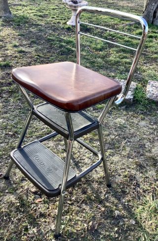 Vintage Cosco Chrome Kitchen Chair Step Stool Flip Seat Mid Century Modern Retro