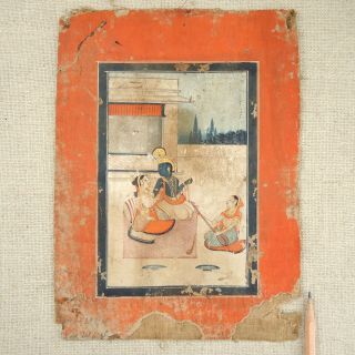 Antique Indian Miniature Painting Radha Krishna Music 18th 19th Century Hindu