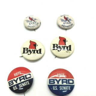 6 Vintage Rare Pin Back Buttons Byrd U.  S.  Senate