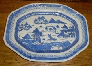 Antique Chinese Export Canton Porcelain Platter - 13 1/2 " X 10 3/4 " -