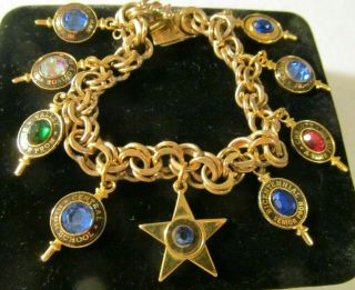 Rare Vintage 12k Gold Filled Colorful Crystal Charm Bracelet Fob