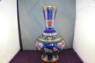 Vintage Chinese Cloisonne 12 " Bottle Vase With Butterflies And Flower Design