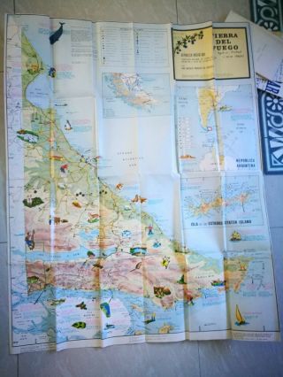 Vintage Map Of Argentina Tierra Del Fuego 1970 Tourist Map