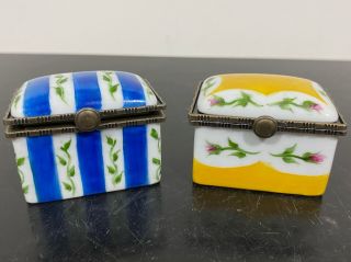 Vtg 2pc French ? Hand Painted Porcelain Miniature Trinket Boxes