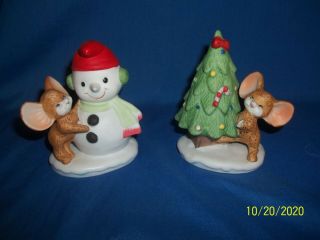 Homco 8905 Pair Christmas Figurines Mouse & Snowman Mouse & Christmas Tree