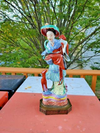 Antique Republic Chinese Porcelain Famille Rose Figurine Of Goddess 15  T 2
