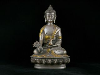740g 7.  6 " Antique Tibetan White Copper Hand Made Sakyamuni Buddha Statue M111