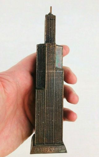 Vintage Sears Tower Miniature Metal Building Sculpture Chicago Souvenir Ua