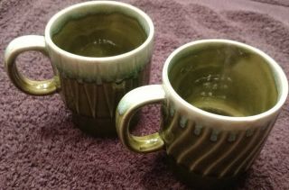 Vintage Green Drip Glaze 2 Coffee Mug Cup Made In Japan Stackable