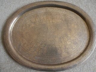 Antique Large Muntz Oval Brass Tray Chased And Engraved